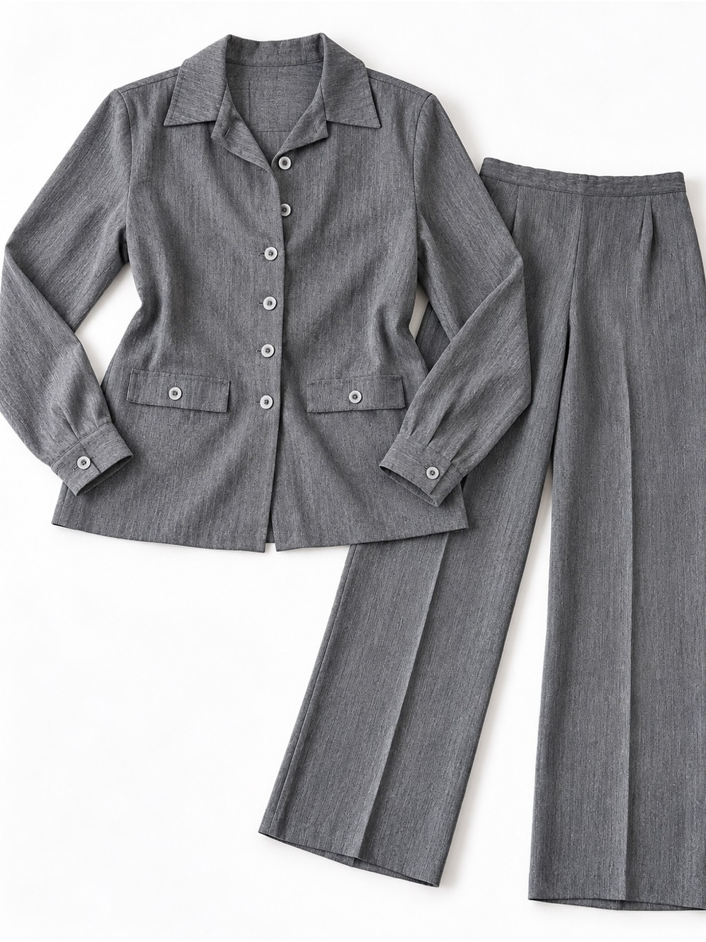Marie Claire Vintage Gray 2 Piece Pantsuit Set 90s Y2K L